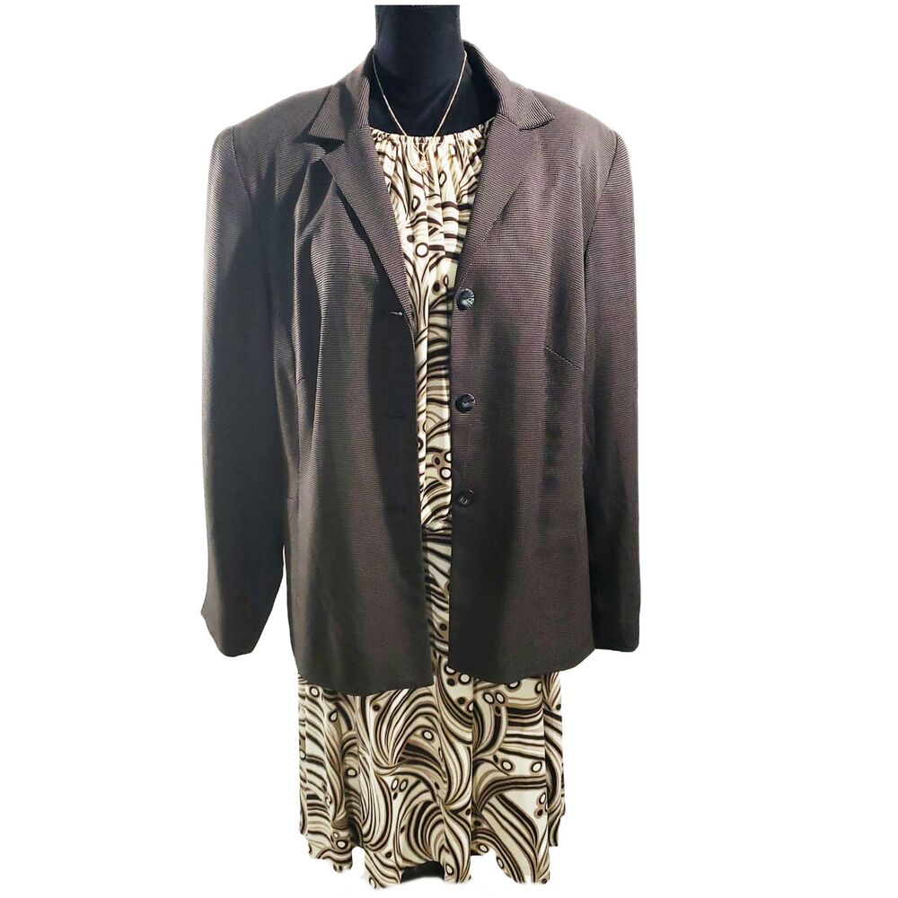 Maggie London Brown White Abstract Print Halter Blouson Dress Size 14 - Picture 8 of 8